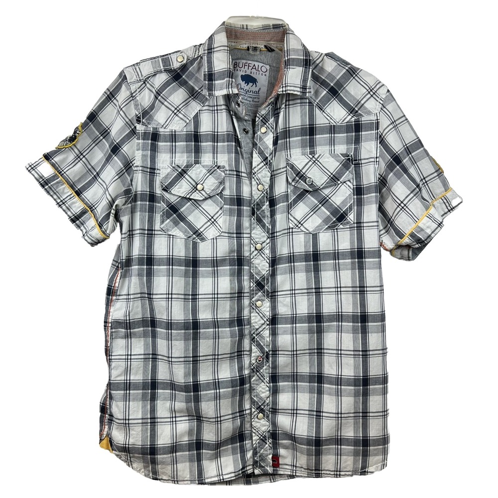 Buffalo David Bitton Snap Button Shirt Patch Grunge Plaid Men's Medium